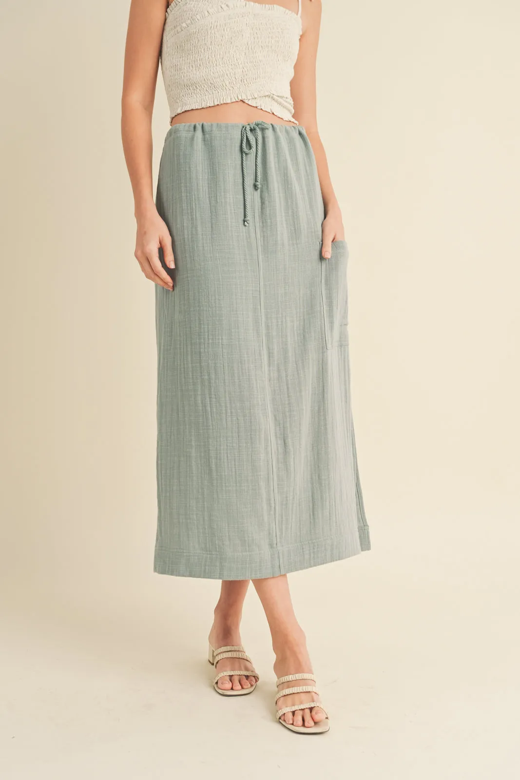 Linen Midi Skirt in Sage