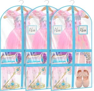 Linodes Dance Costume Bags Garment Bag 40''x22'' Waterproof for Dance Travel/Competition Storage with 2 Small, 2 Medium Clear Zipper Pockets and 1 Large Back Zipper Pocket-PVC (Blue-PVC, 40''- 3 Pack)