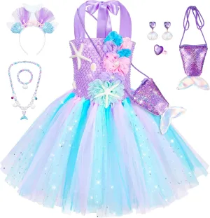Little Mermaid Tutu Dress for Girls - Princess Mermaid Ariel Costume with Accessories