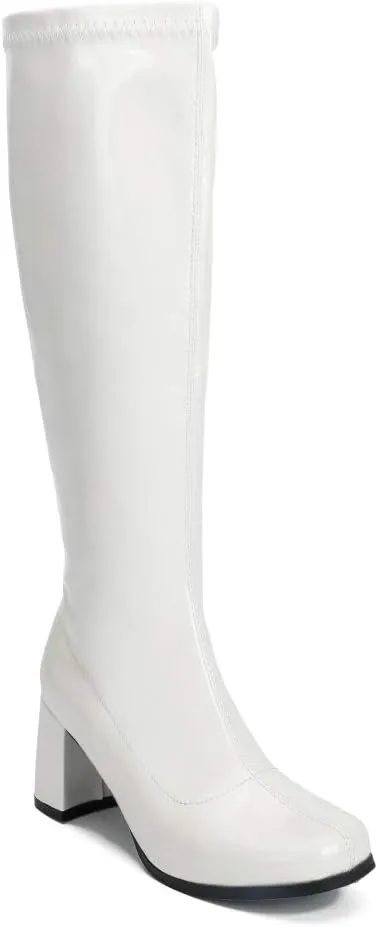 LIURUIJIA Women's Gogo Boots Knee High Block Heel Square Toe 70s Disco Costume Boots