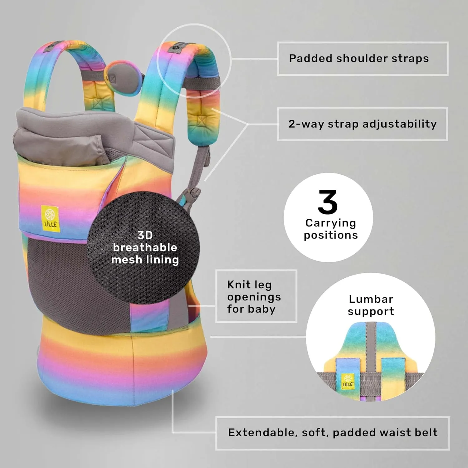 LÍLLÉbaby 3-in-1 Ergonomic CarryOn Airflow Toddler Carrier with Lumbar Support & Breathable Mesh (25-60 lbs), Supportive & Comfortable, Multi-Position Carrying for Hiking & Travel (Mystic Quartz)