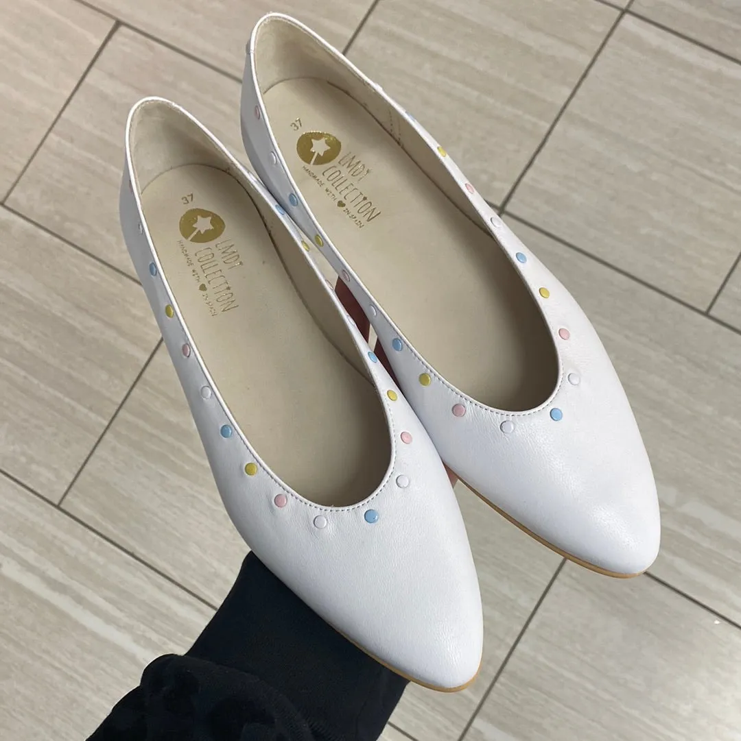 LMDI White Pastel Stud Ballet Flat
