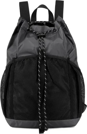 Lohol Lightweight Nylon Drawstring Backpack with Mesh Pockets for Women Men, Water Resistant String Bag for Sports Beach Swimming Camp Travel (Dark Grey)