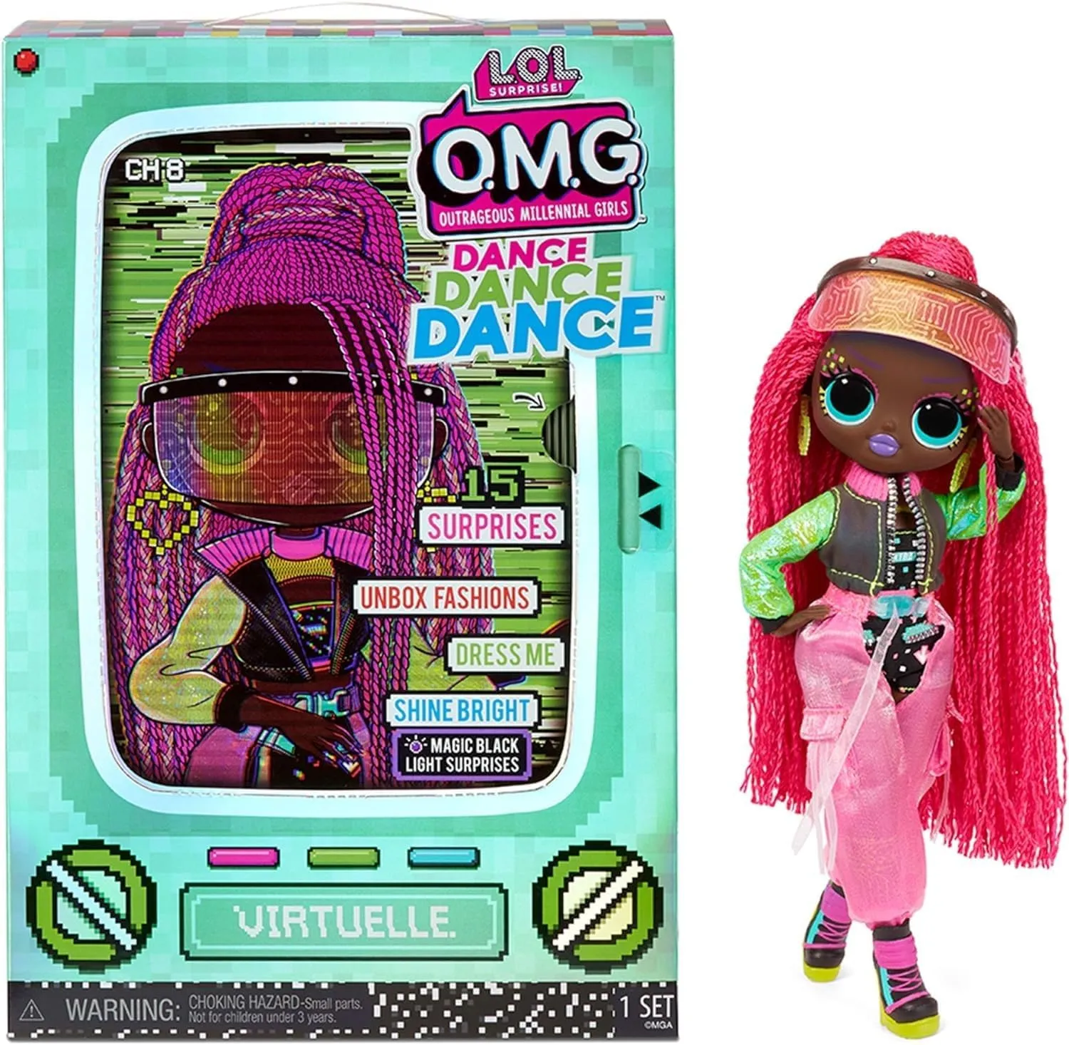 L.O.L. Surprise! OMG Dance Dance Dance Virtuelle Fashion Doll with 15 Surprises Including Magic Black Light, Shoes, Hair Brush Doll Stand and TV Package-Great Gift for Girls Ages 4  Who Love to Dance