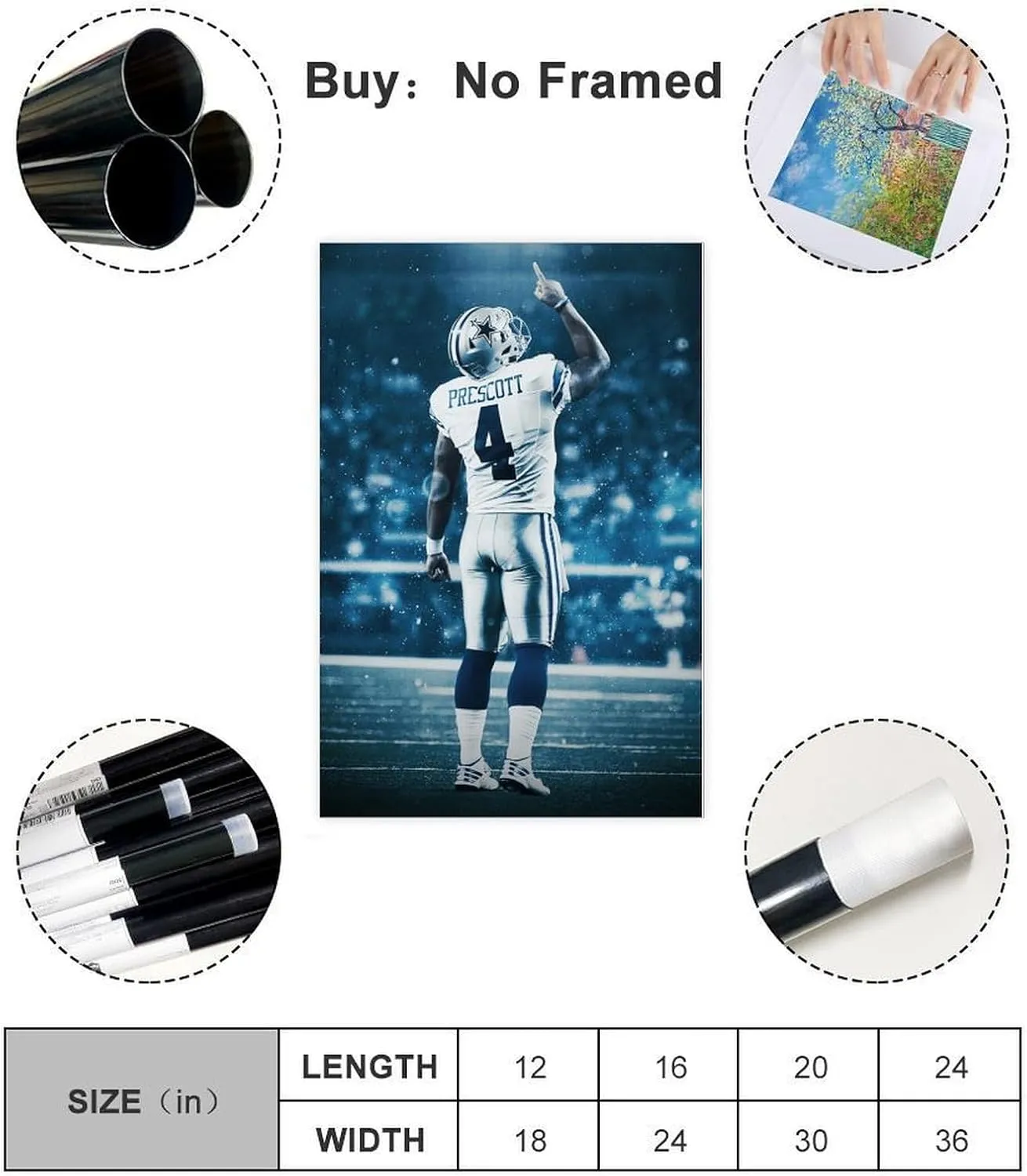 loneium Dak Prescott Sports Celebrity Poster 2 Canvas Poster Bedroom Decor Landscape Office Room Decor Gift Unframe:24x36inch(60x90cm)