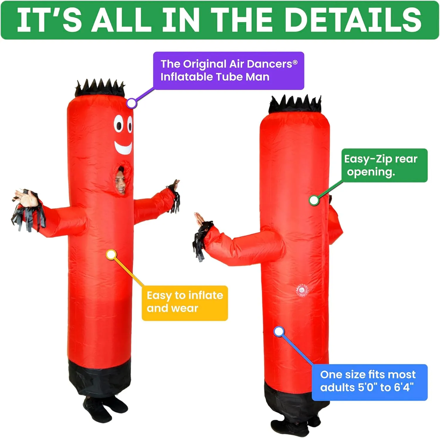 LookOurWay Inflatable Tube Man Costume - Wacky Wavy Arm Guy Funny Inflatable Halloween Costume for Adults