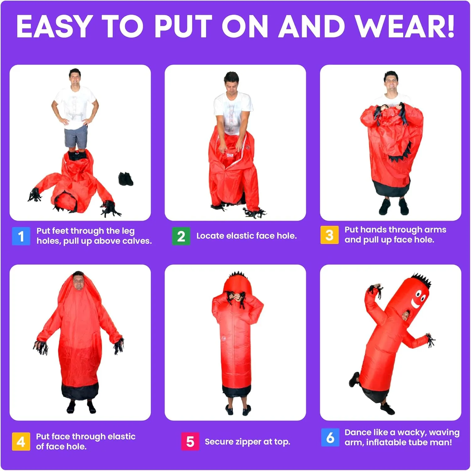 LookOurWay Inflatable Tube Man Costume - Wacky Wavy Arm Guy Funny Inflatable Halloween Costume for Adults