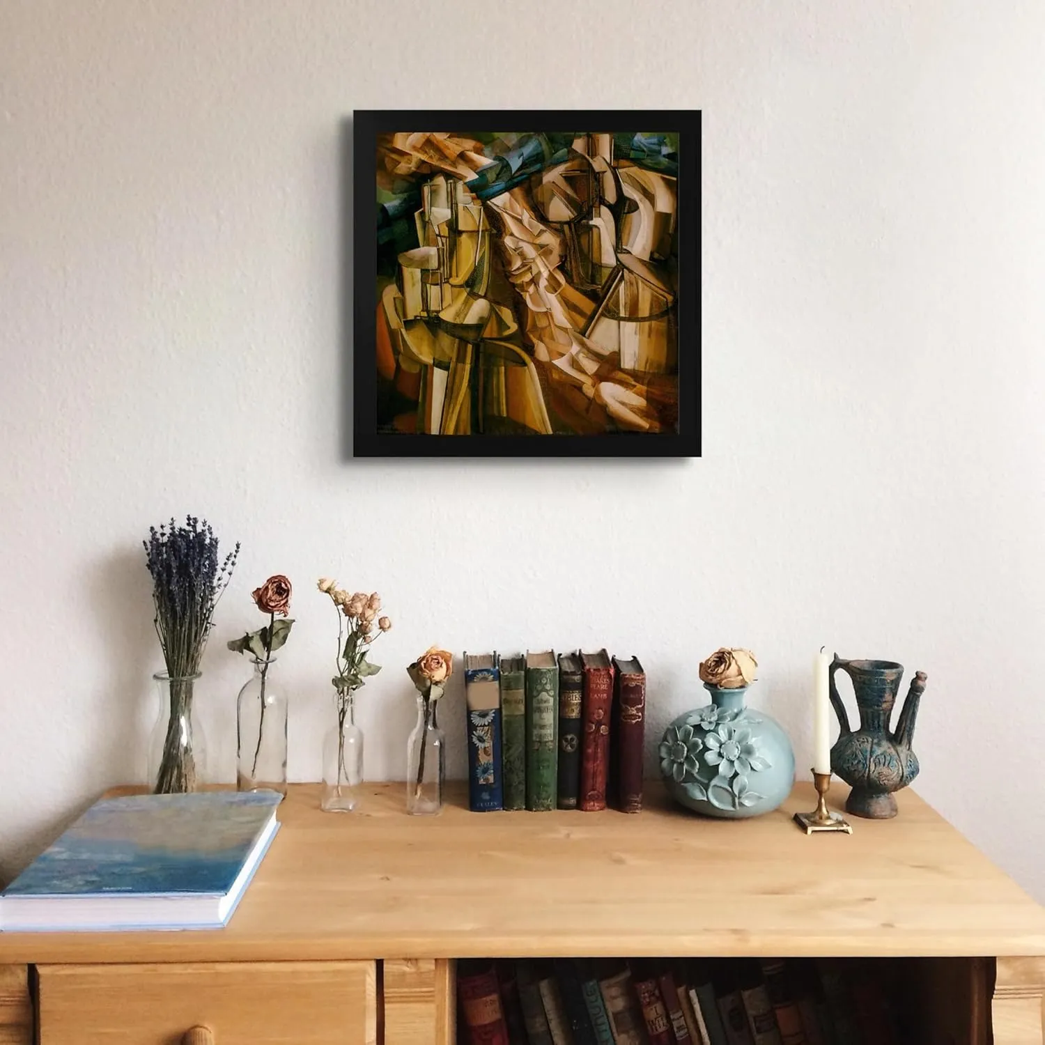 Lost Cabin The King & Queen Surrounded by Swift Nudes by Marcel Duchamp | Canvas Black Flat Frame | Fine Artwork Painting Reproduction | Framed Wall Art Decor Poster | Image: 16x16 Frame: 18x18