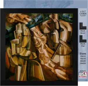 Lost Cabin The King & Queen Surrounded by Swift Nudes by Marcel Duchamp | Canvas Black Flat Frame | Fine Artwork Painting Reproduction | Framed Wall Art Decor Poster | Image: 16x16 Frame: 18x18