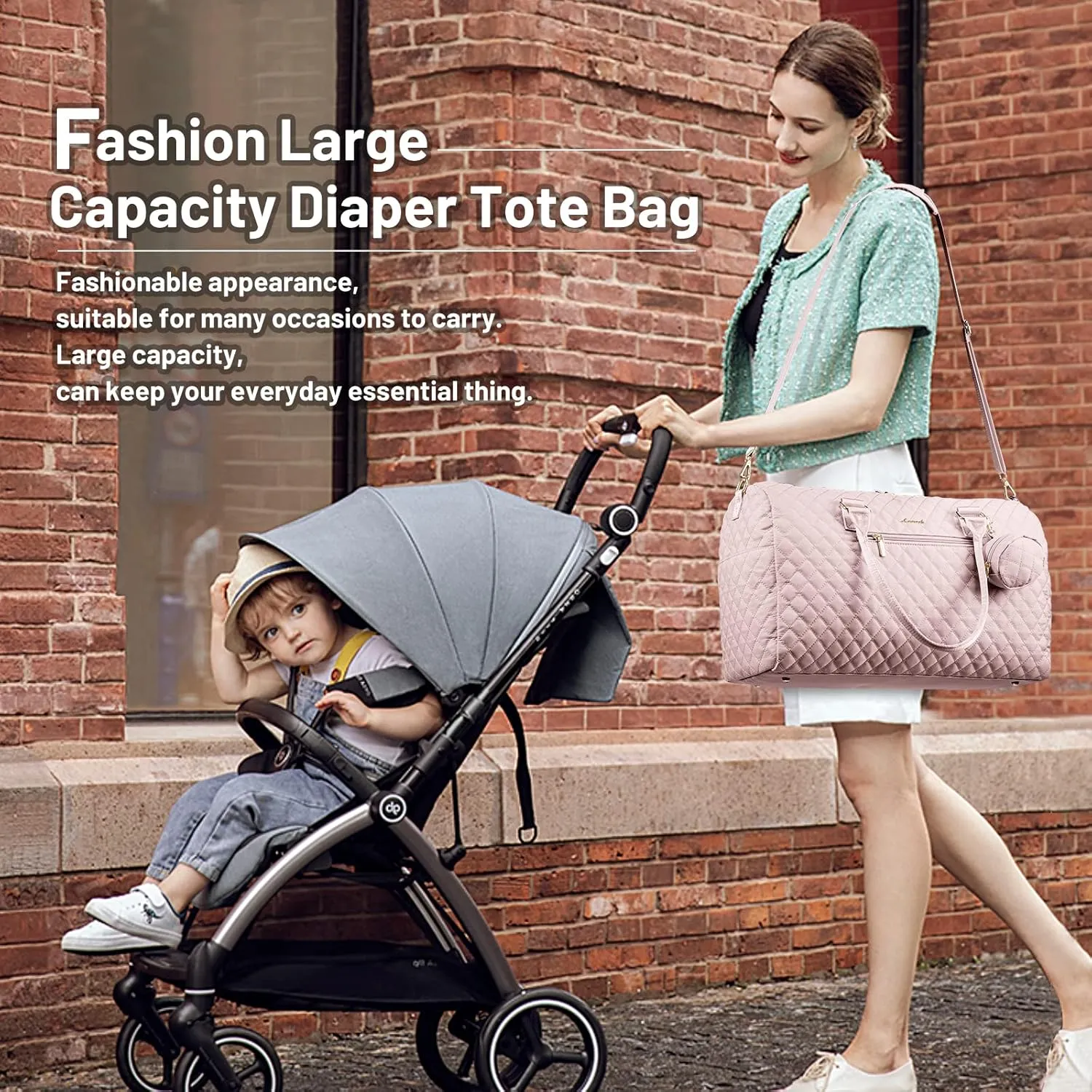 LOVEVOOK Diaper Bag Tote with Pacifier Case and Changing Pad, Large Capacity Mommy Bag for Hospital and Weekender Travel, Functional Baby Bag Newborn Baby Essential, Pink