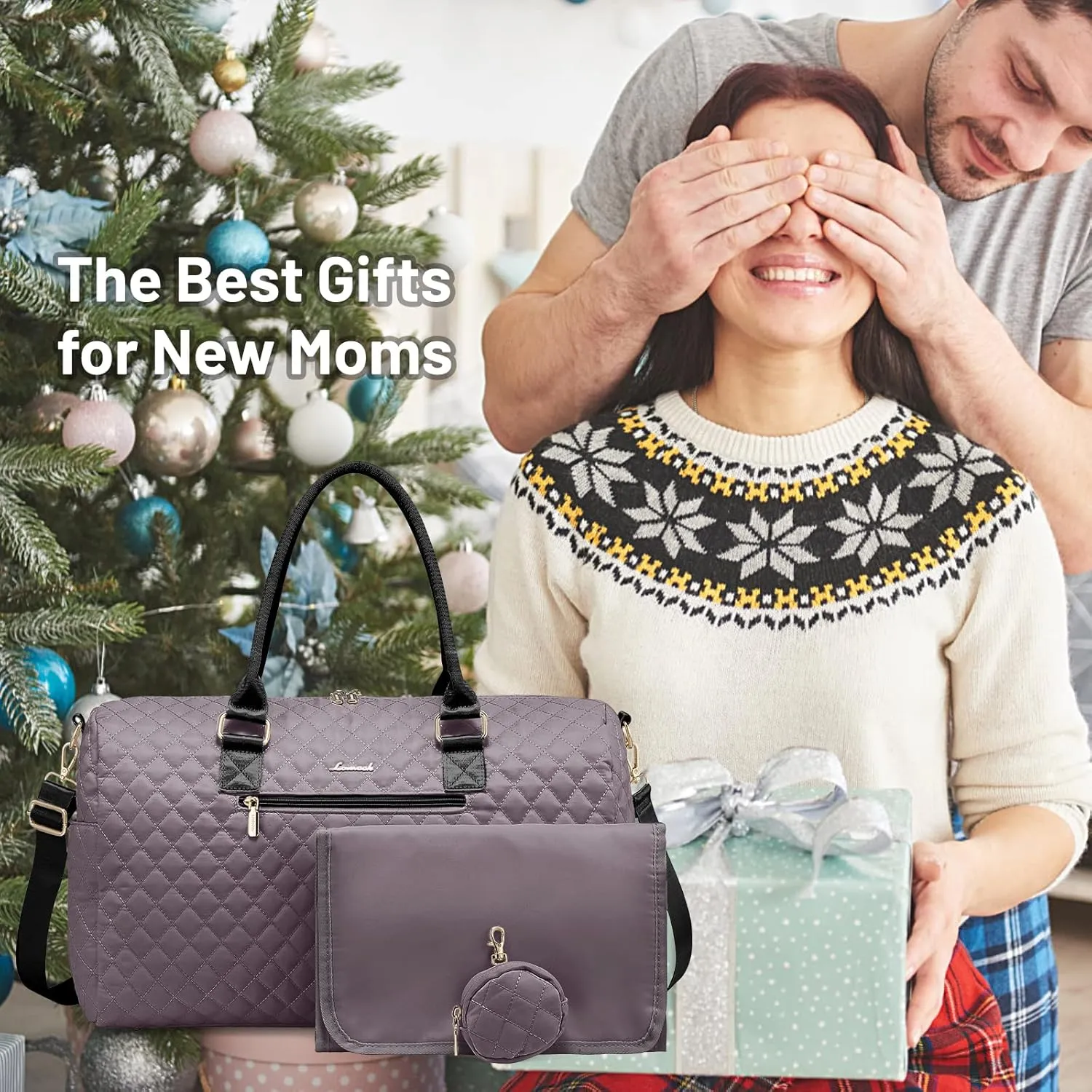 LOVEVOOK Diaper Bag Tote with Pacifier Case and Changing Pad, Large Capacity Mommy Bag for Hospital and Weekender Travel, Functional Baby Bag Newborn Baby Essential, Purple Gray