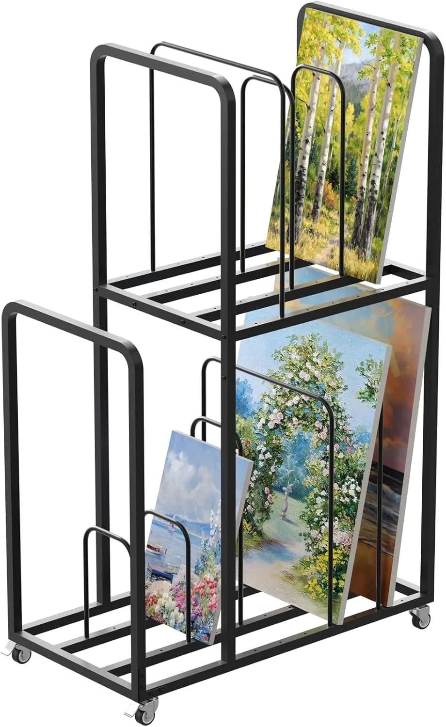 lukar 2 Tier Art Canvas Storage Rack, Large Artwork Storage Rack with Caster Wheels & Handle, Metal Art Drying Rack for Canvas, Artwork, Prints, Panels and Galleries