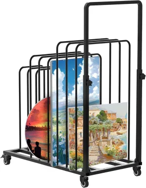 lukar Art Canvas Storage Rack with Handle, Metal Art Storage Rack with Wheels, Mobile Art Drying Rack, Rolling Art Canvas Organizer for Art Studio, Gallery, Artworks, Black