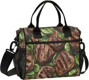 Lunch Bag Cartoon Beef Print, Insulated Reusable Leak-proof Cooler Bag Lunch Box Detachable Shoulder Strap Medium