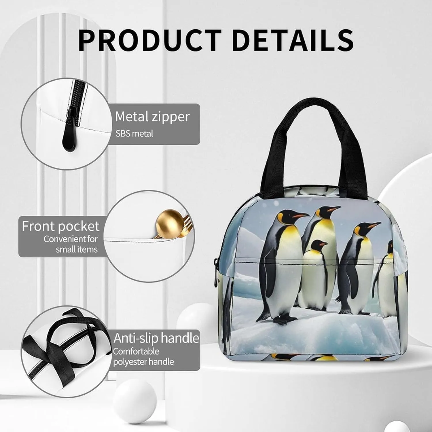 Lunch Bag for Women Men Portable Insulated Lunch Box Penguins On The Iceberg LunchBox Reusable Tote Bags for Work Picnic