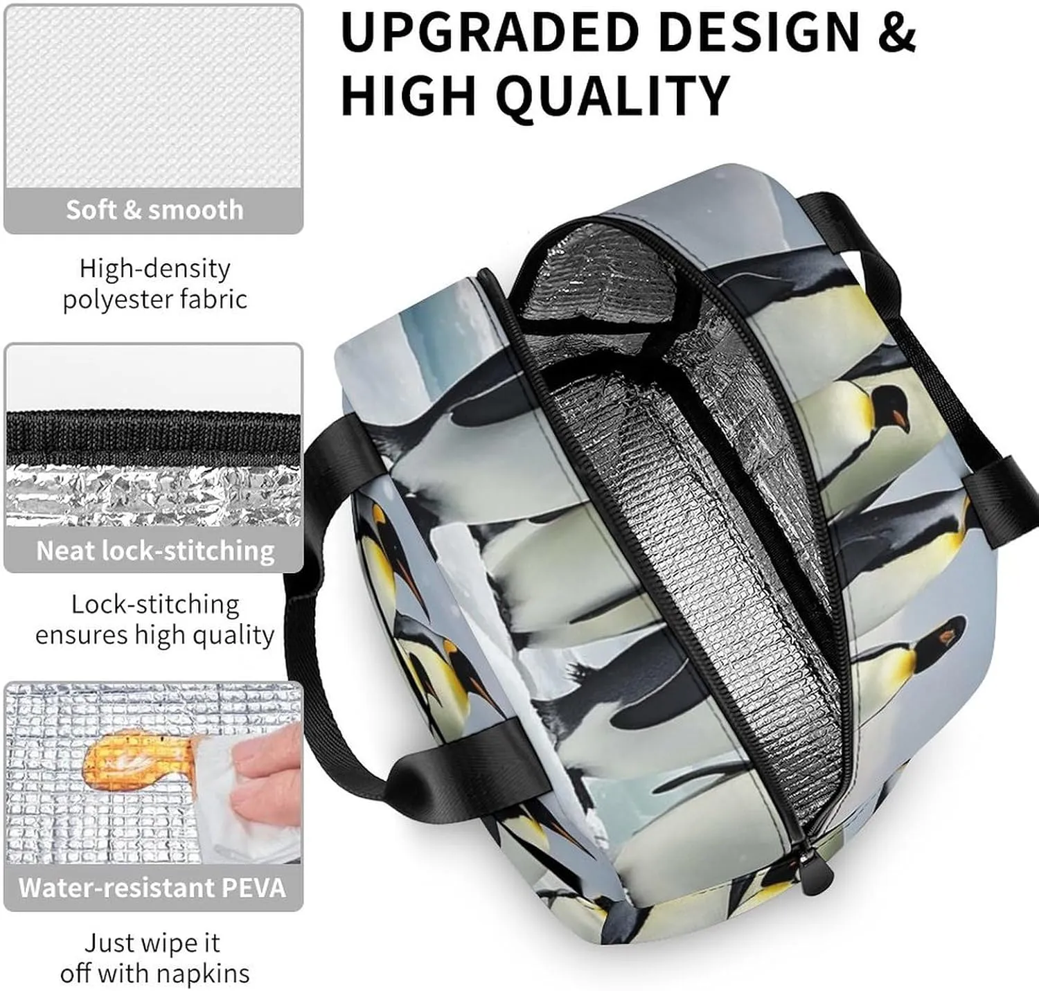 Lunch Bag for Women Men Portable Insulated Lunch Box Penguins On The Iceberg LunchBox Reusable Tote Bags for Work Picnic