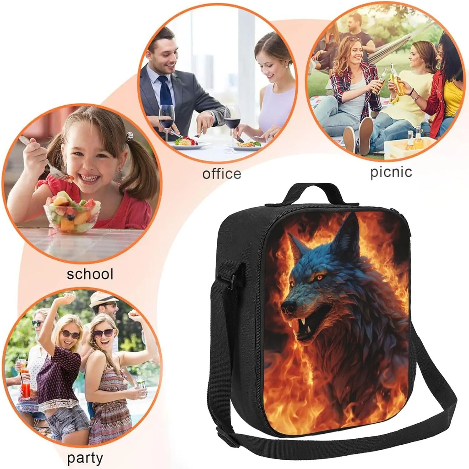 Lunch Bag Insulated Lunch Box for Men Women Wolf Surrounded Portable Lunch tote Bag Lunchbox