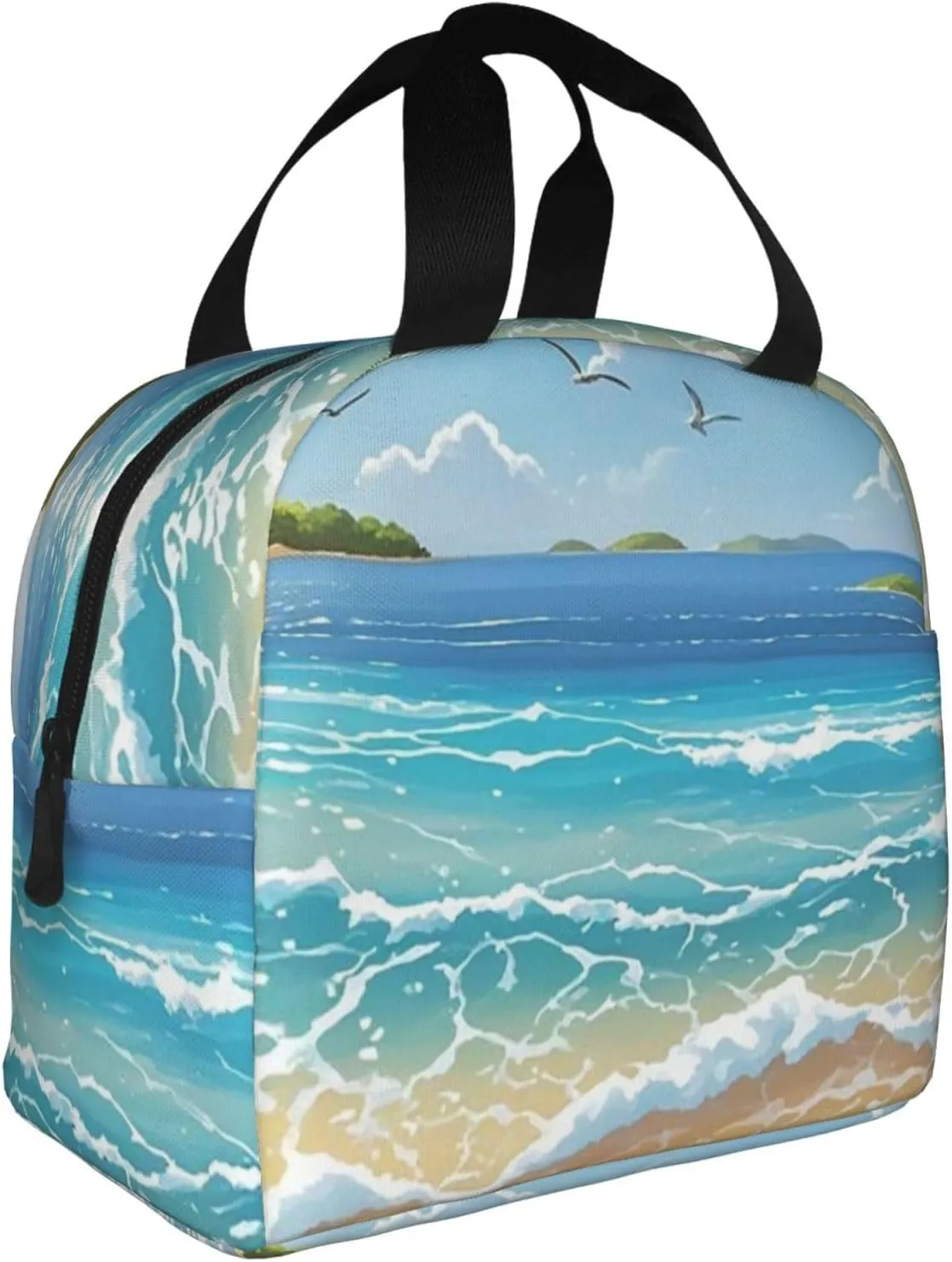 Lunch Bag Insulated Lunch Box for Women Men Beach Picture Reusable Lunch Tote Bag for Work Picnic Travel