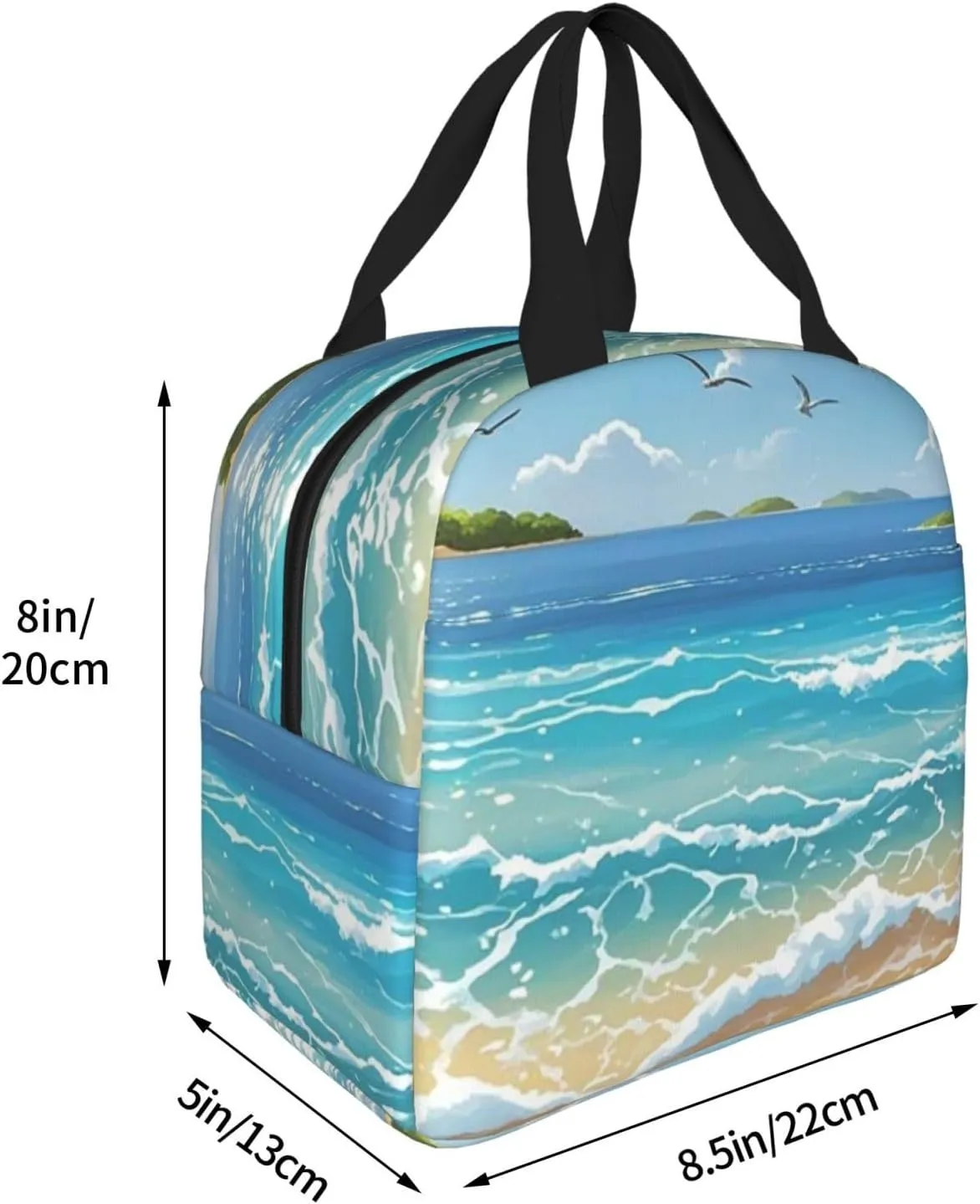 Lunch Bag Insulated Lunch Box for Women Men Beach Picture Reusable Lunch Tote Bag for Work Picnic Travel