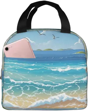 Lunch Bag Insulated Lunch Box for Women Men Beach Picture Reusable Lunch Tote Bag for Work Picnic Travel