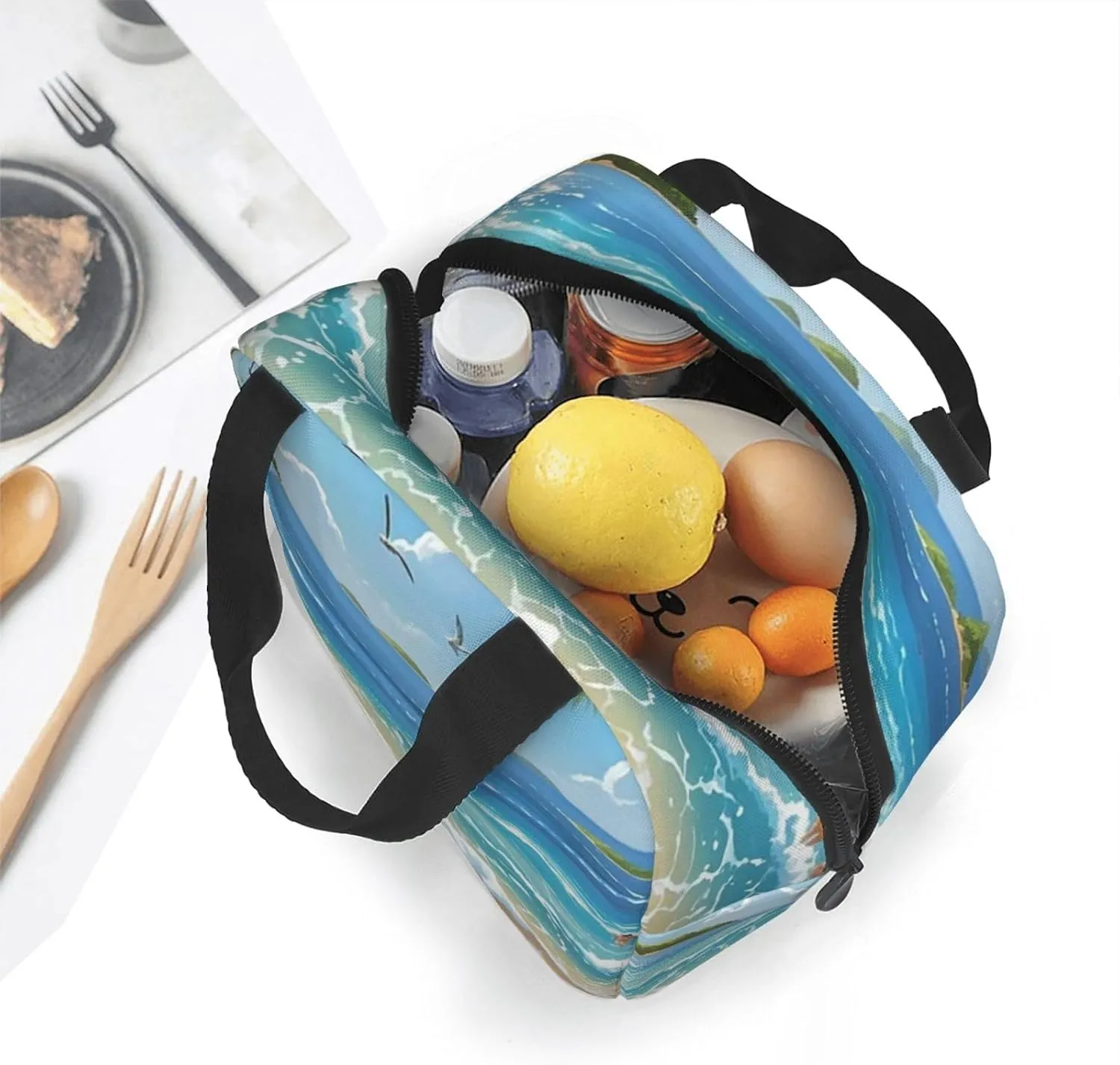 Lunch Bag Insulated Lunch Box for Women Men Beach Picture Reusable Lunch Tote Bag for Work Picnic Travel