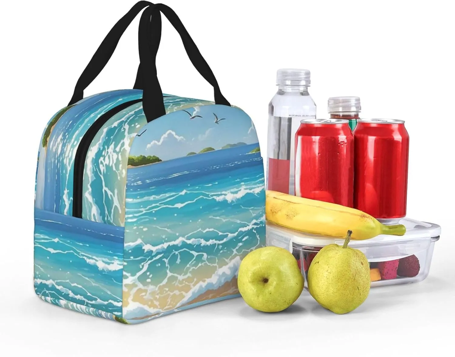 Lunch Bag Insulated Lunch Box for Women Men Beach Picture Reusable Lunch Tote Bag for Work Picnic Travel