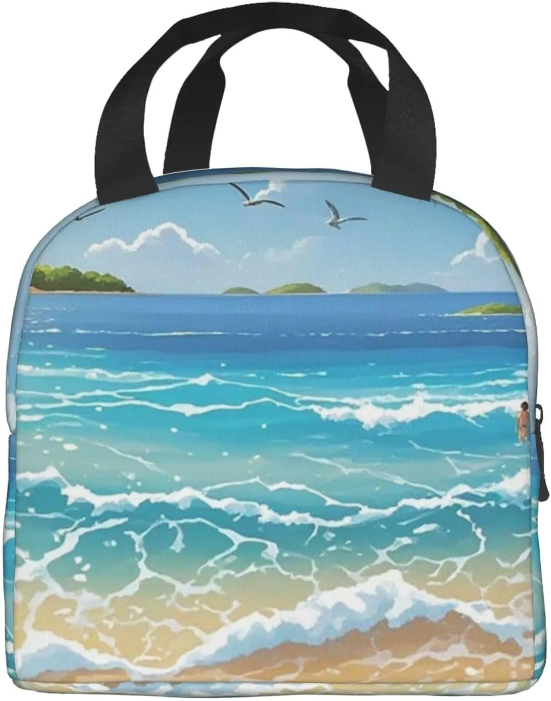 Lunch Bag Insulated Lunch Box for Women Men Beach Picture Reusable Lunch Tote Bag for Work Picnic Travel