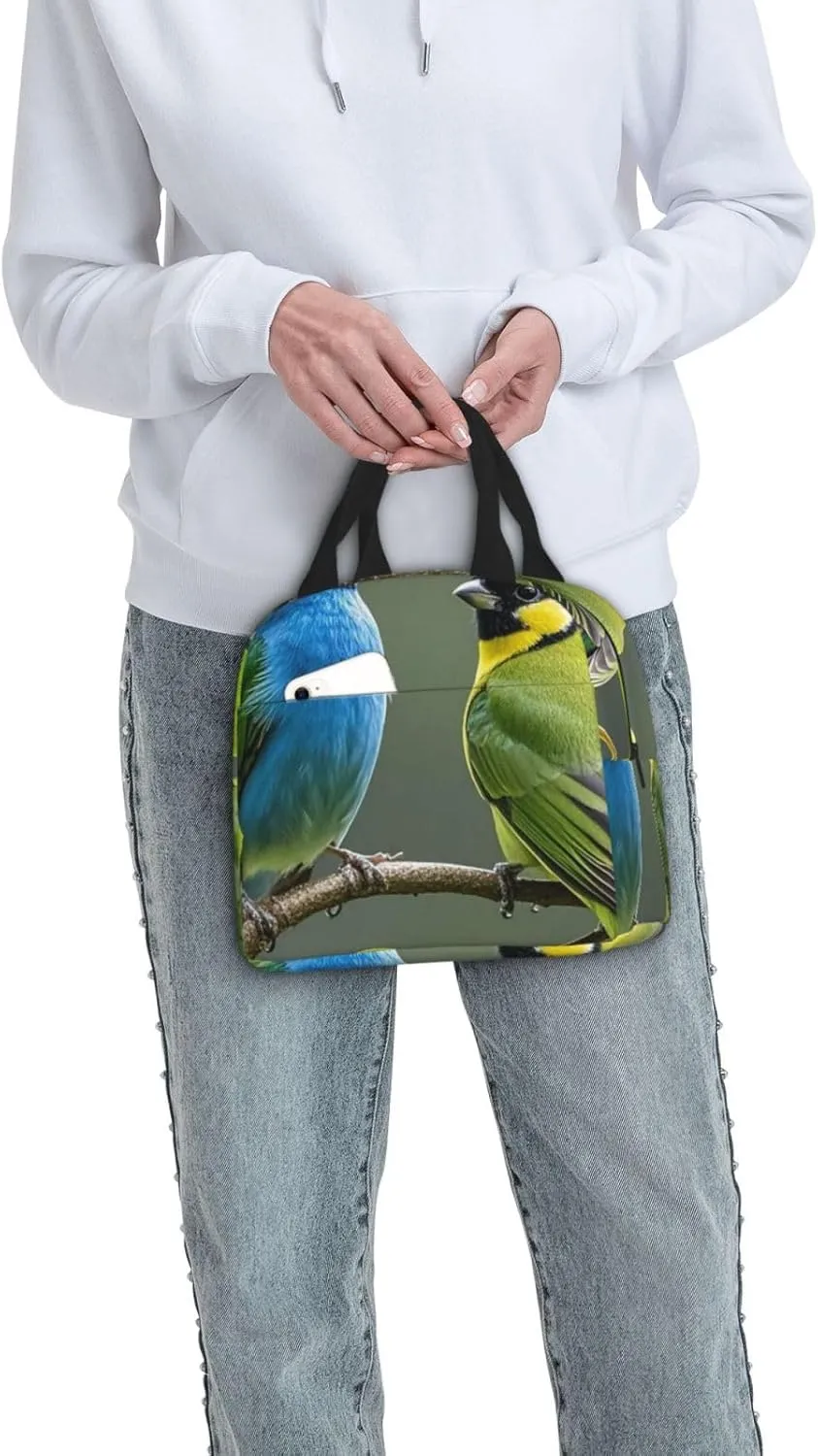 Lunch Bag Insulated Lunch Box for Women Men Birds nature green colors Reusable Lunch Tote Bag for Work Picnic Travel