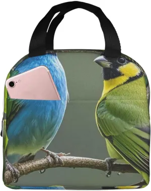 Lunch Bag Insulated Lunch Box for Women Men Birds nature green colors Reusable Lunch Tote Bag for Work Picnic Travel