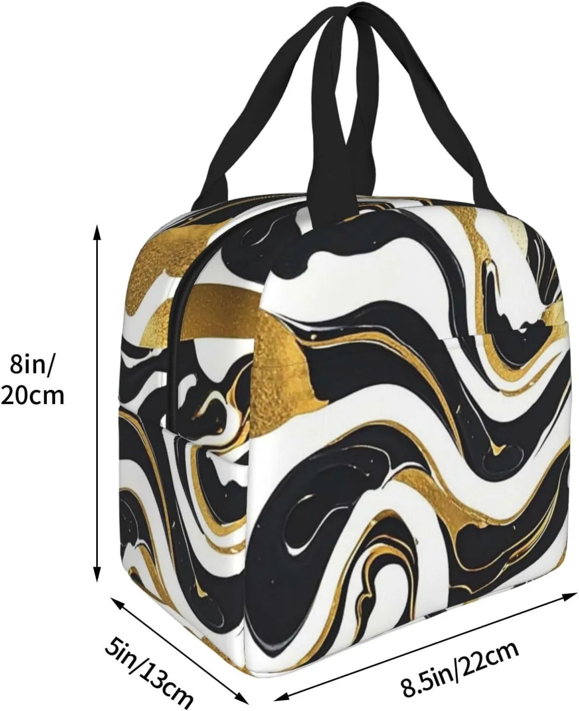 Lunch Bag Insulated Lunch Box for Women Men Black White Gold Foil Marble Reusable Lunch Tote Bag for Work Picnic Travel
