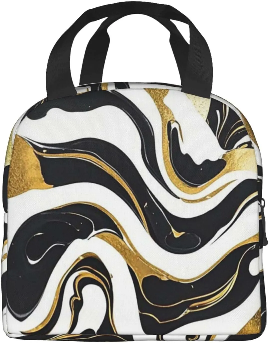 Lunch Bag Insulated Lunch Box for Women Men Black White Gold Foil Marble Reusable Lunch Tote Bag for Work Picnic Travel