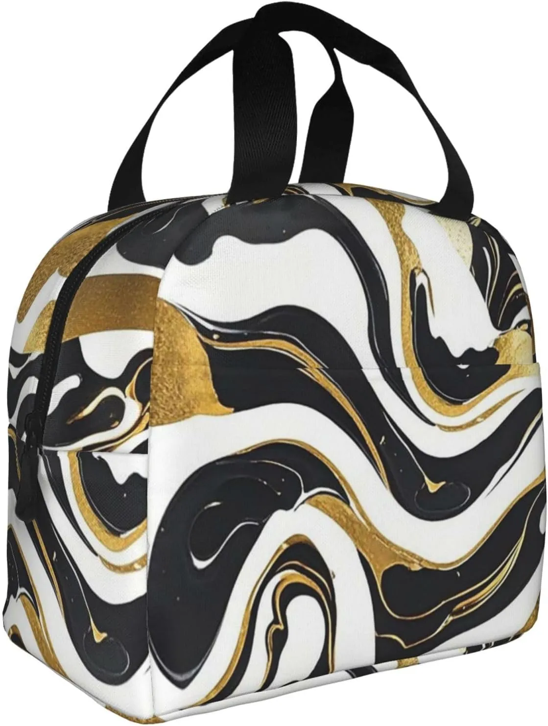 Lunch Bag Insulated Lunch Box for Women Men Black White Gold Foil Marble Reusable Lunch Tote Bag for Work Picnic Travel