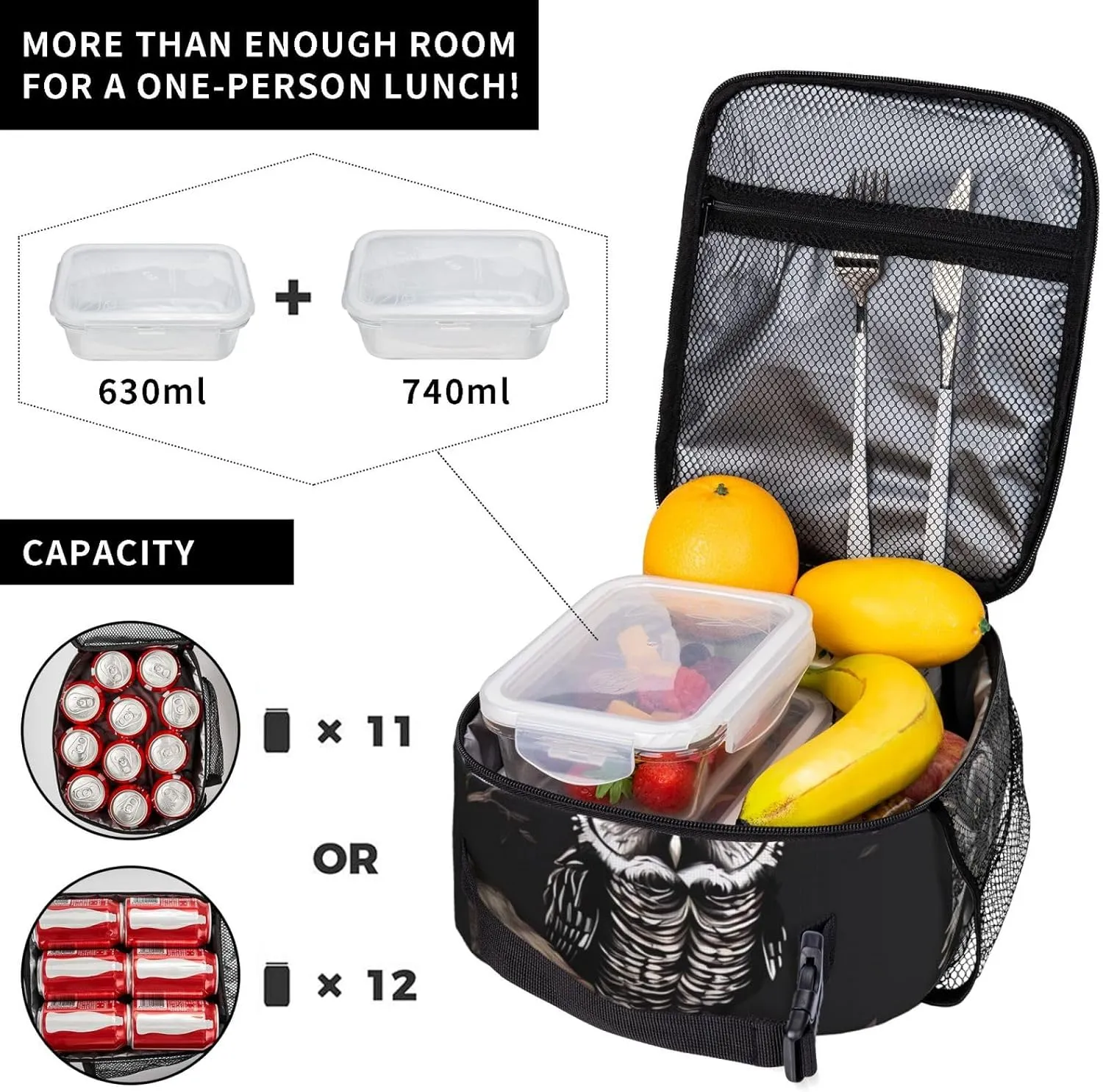 Lunch Bag Insulated Lunch Box for Women Men Cooler Bag Reusable Lunch Bag Late Night Owl Lunch Tote Bag for Work