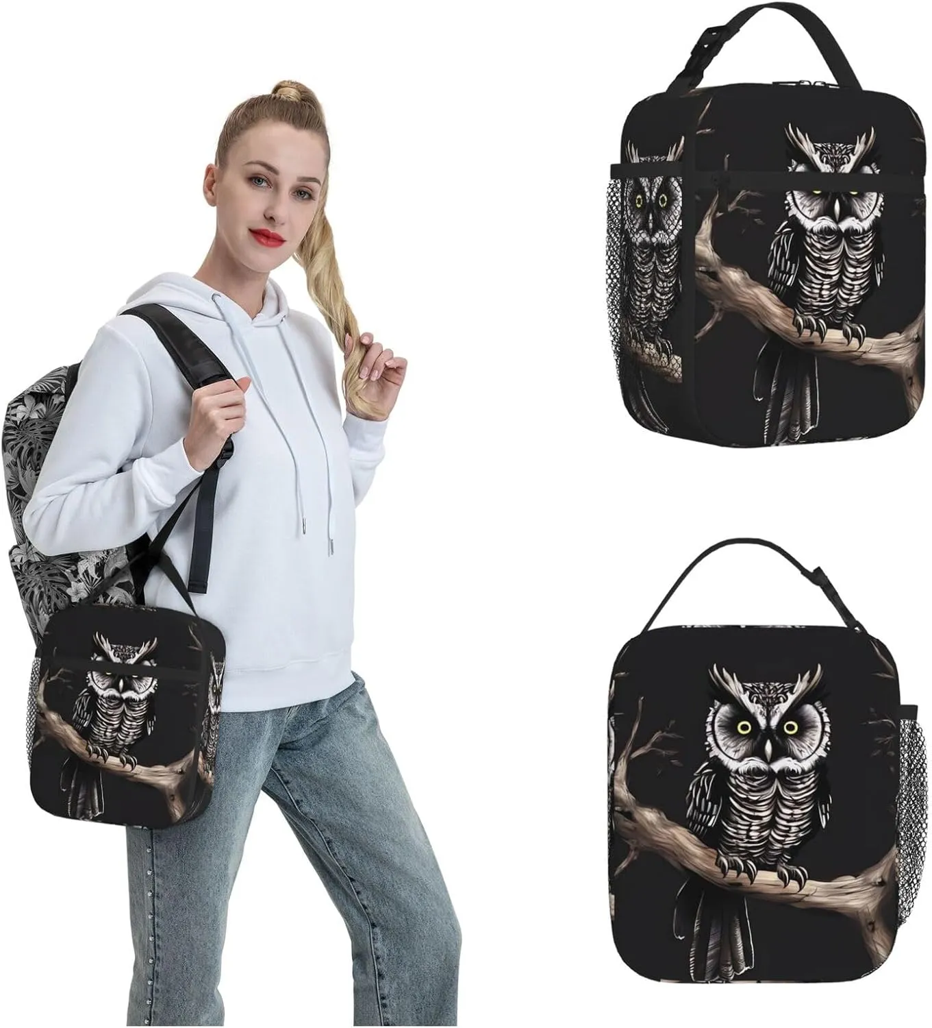 Lunch Bag Insulated Lunch Box for Women Men Cooler Bag Reusable Lunch Bag Late Night Owl Lunch Tote Bag for Work