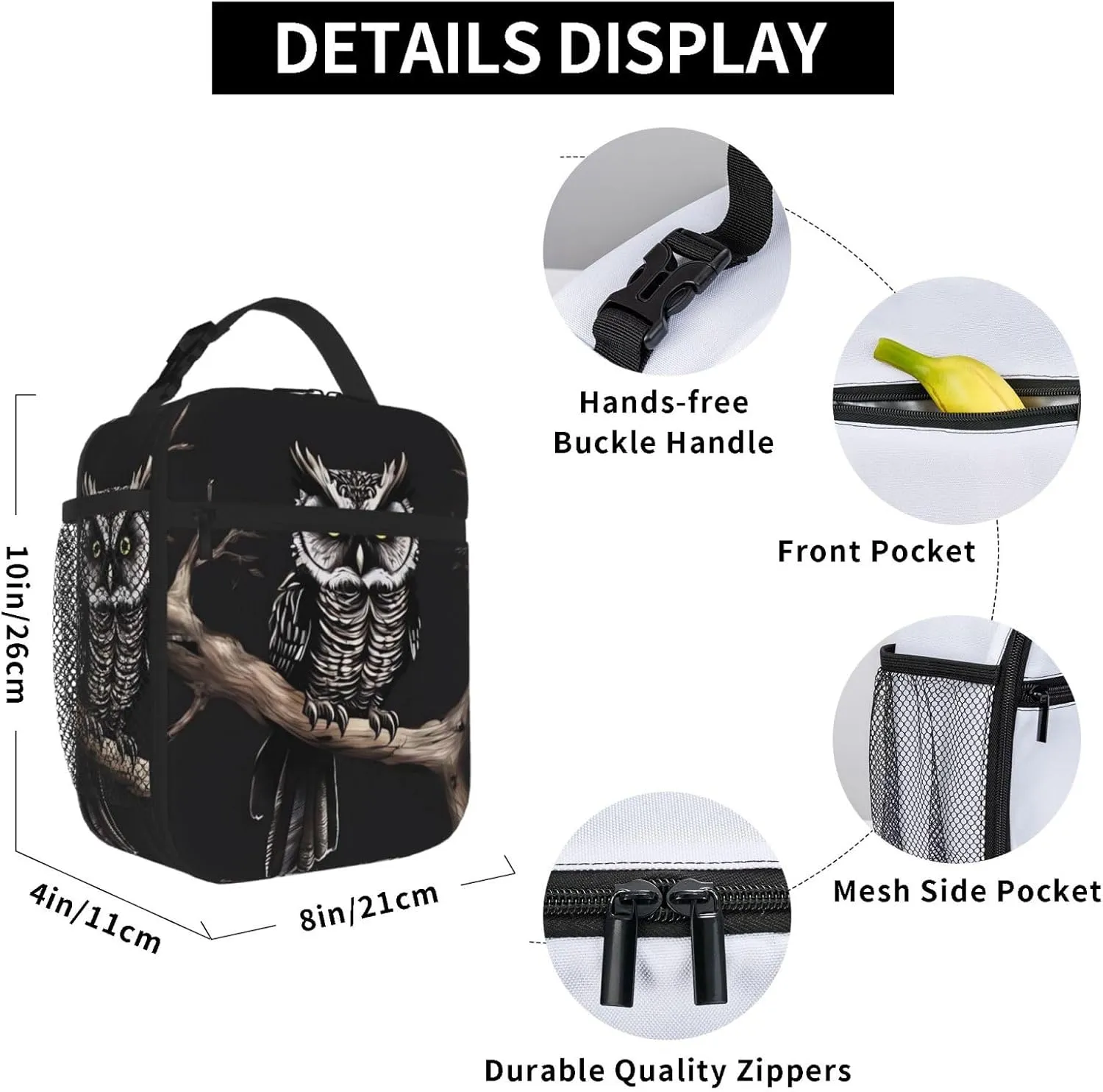 Lunch Bag Insulated Lunch Box for Women Men Cooler Bag Reusable Lunch Bag Late Night Owl Lunch Tote Bag for Work