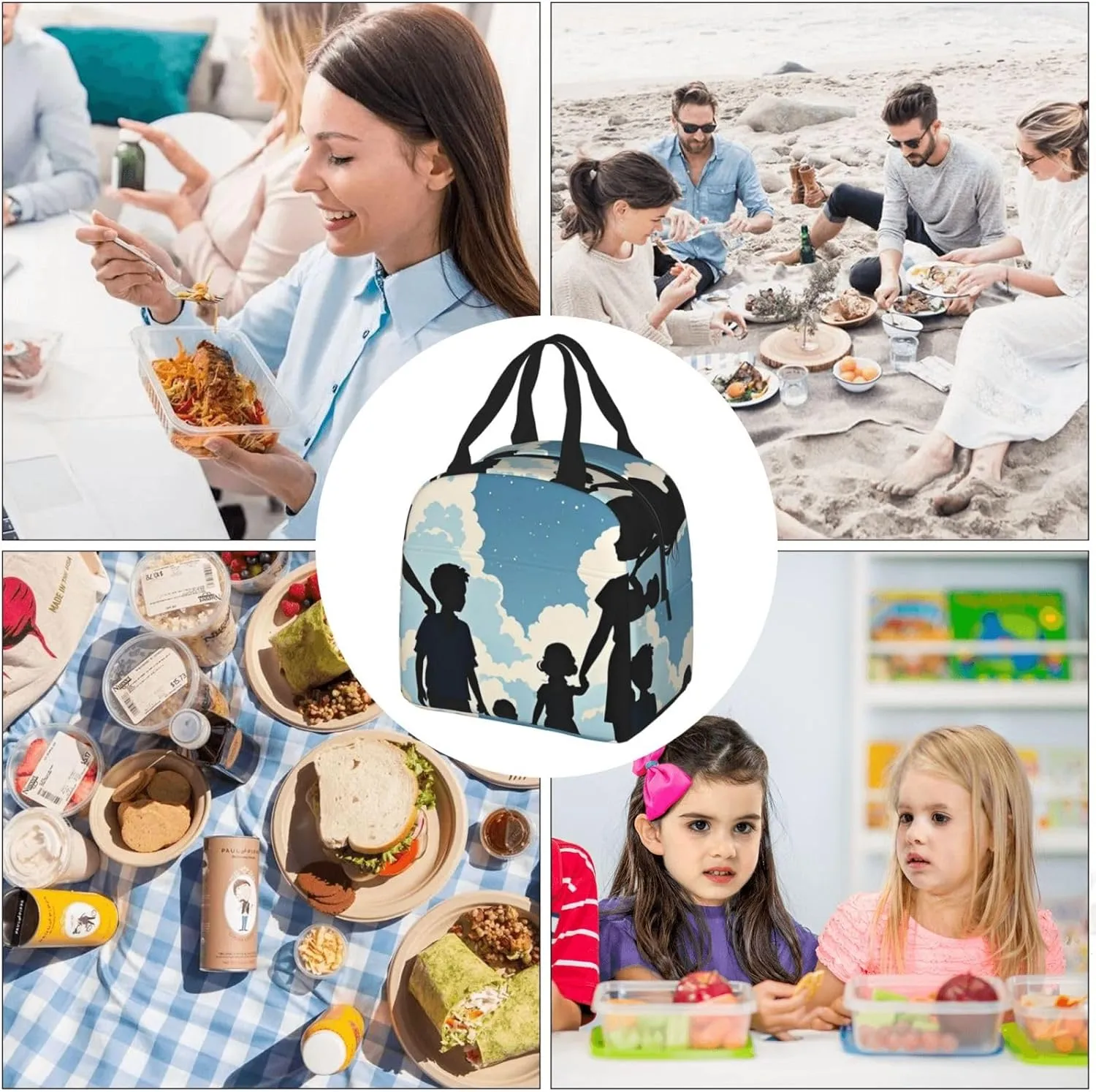 Lunch Bag Insulated Lunch Box for Women Men Family Silhouette Reusable Lunch Tote Bag for Work Picnic Travel