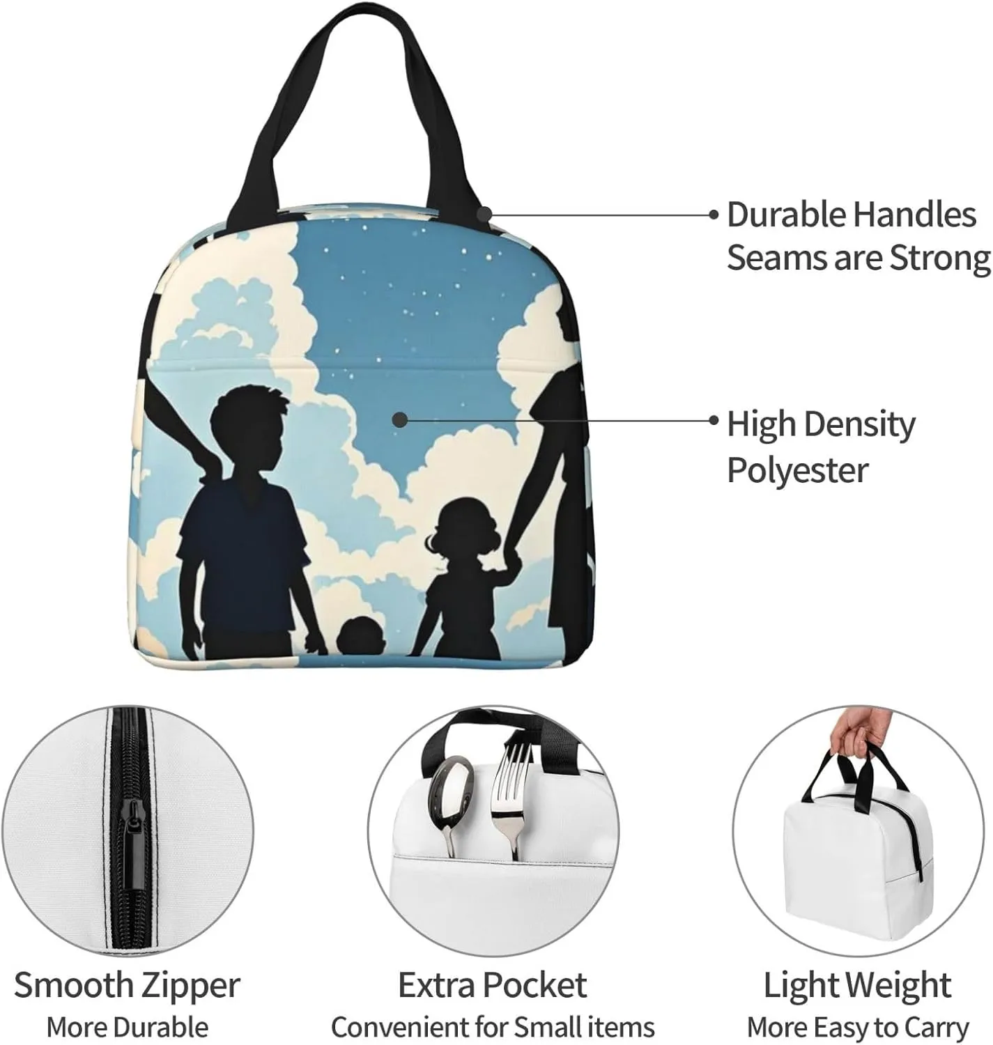 Lunch Bag Insulated Lunch Box for Women Men Family Silhouette Reusable Lunch Tote Bag for Work Picnic Travel