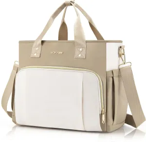 Lunch Bag Women - Stylish & Insulated Wetproof Lunch Tote Bag - Gifts for Mom with Multi-Pockets, Removable Strap - Leakproof Reusable Lunch Box Ideal for Work, Picnics - Beige