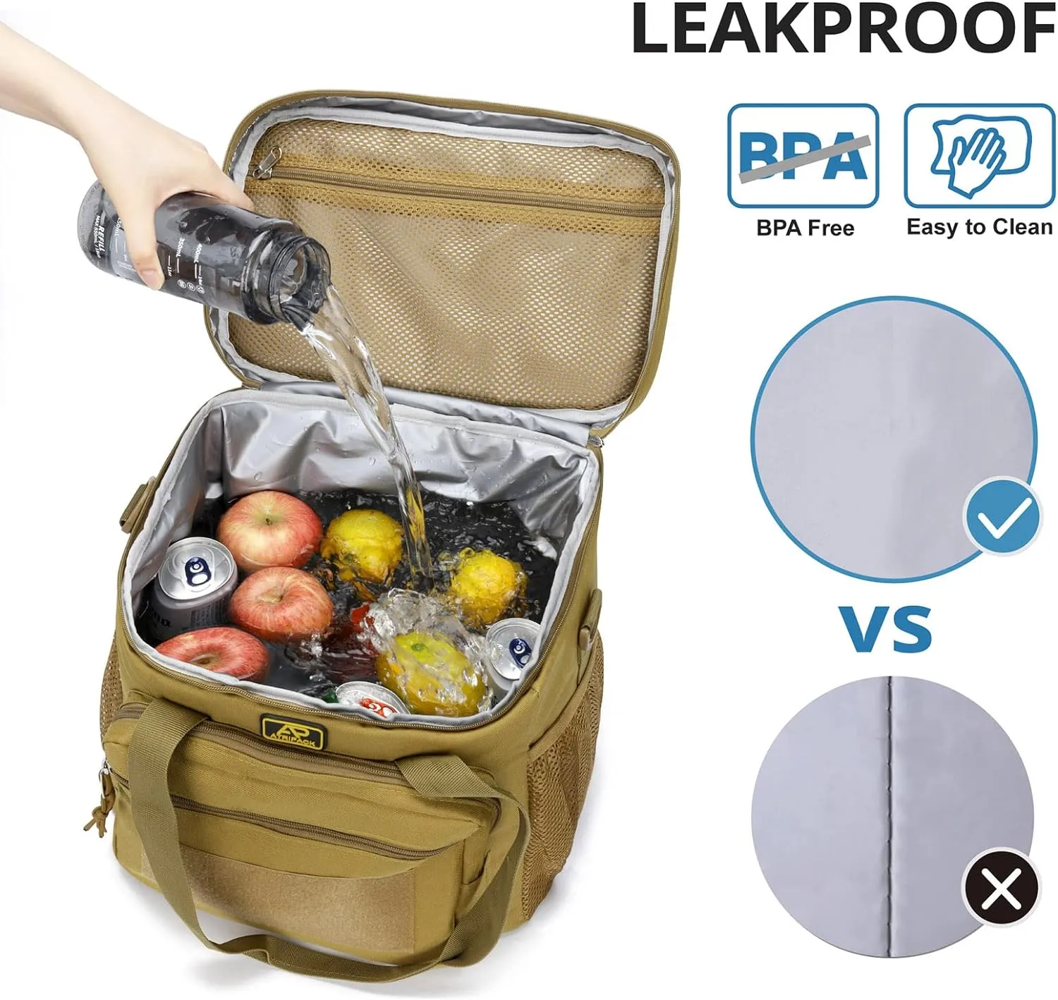 Lunch Box for Men, Tactical Lunch Bag MOLLE Webbing Leakproof Insulated Large Lunch Cooler Women Adult Meal with Adjustable Shoulder Strap Durable Lunch Pail (Brown)