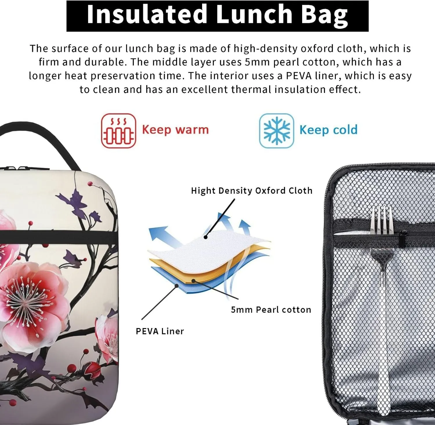Lunch Box for Women Floral Temperate Zone Plant Lunch Bags for Men Lunchbox Insulated Lunch Bag Reusable Lunch Boxes