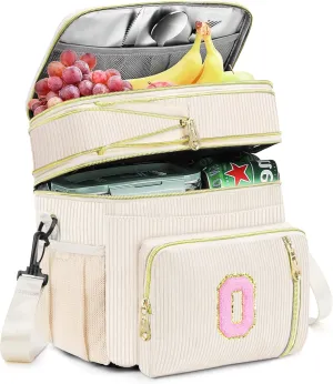 Lunch Box for Women Insulated Lunch Bag-16L-Leakproof Cooler Bag Personalized Adult Lunch Box with Adjustable Shoulder Strap, Gift for Women/Stuff/Teacher for Work Picnin Travel, Beige, Initial O