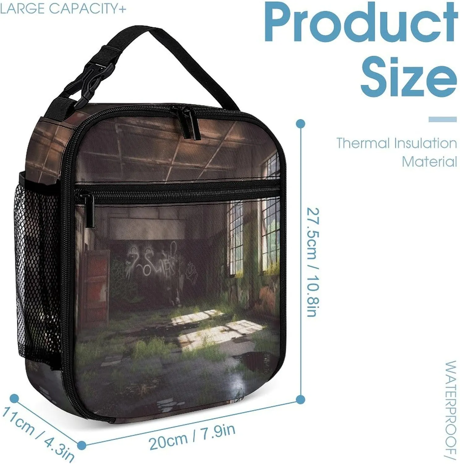 Lunch Box for Women Men Insulated Soft Bag Abandoned Factory Lunch Bag With Side Pocket Reusable Portable Tote Meal Bags for Work Picnic