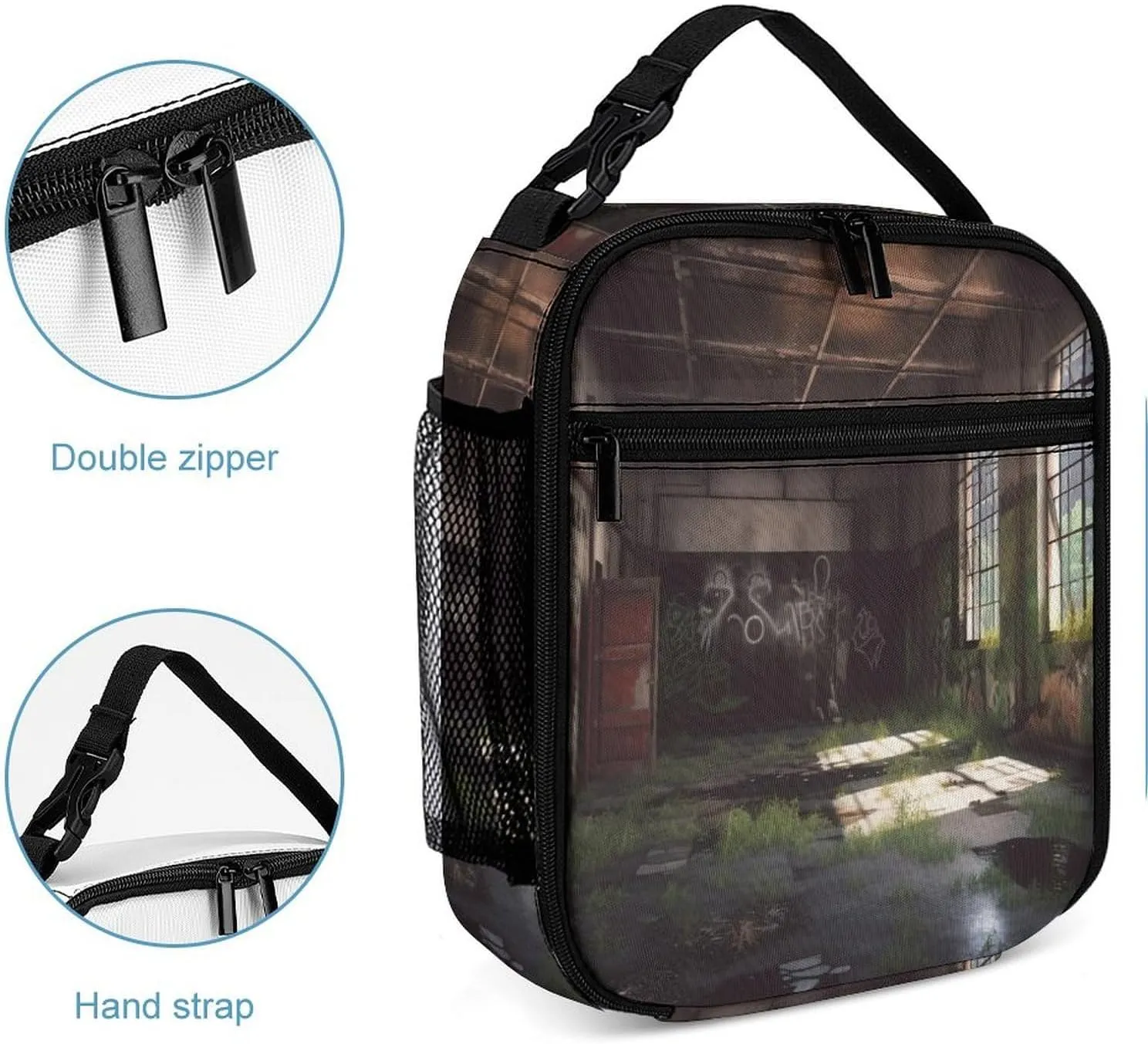 Lunch Box for Women Men Insulated Soft Bag Abandoned Factory Lunch Bag With Side Pocket Reusable Portable Tote Meal Bags for Work Picnic