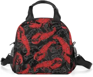 Lunch Box for Women Men Seafood Lobster Insulated Lunch Bag With Shoulder Strap Hand Drawn Reusable Lunch Tote Bag for Work Picnic Office Travel