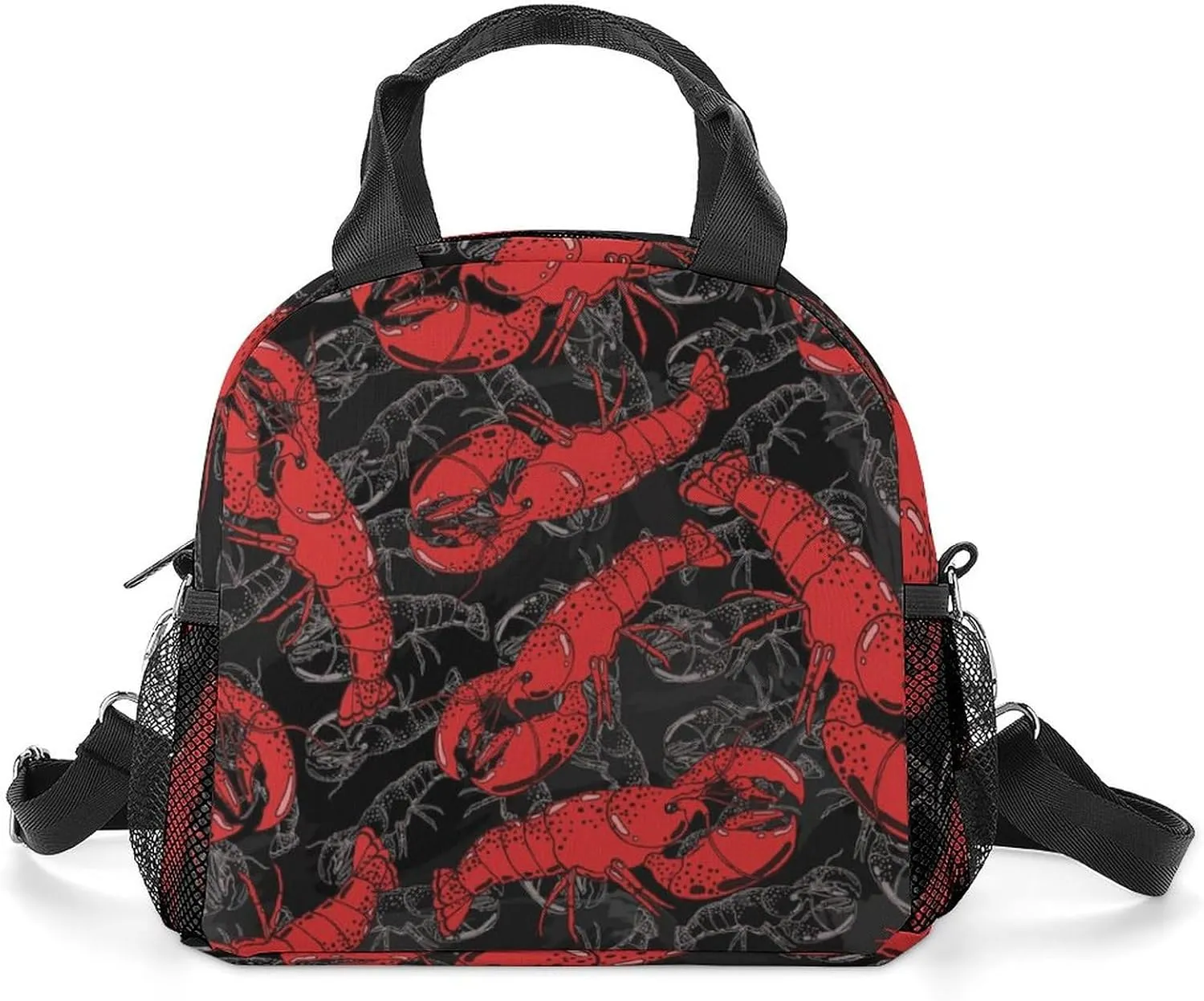 Lunch Box for Women Men Seafood Lobster Insulated Lunch Bag With Shoulder Strap Hand Drawn Reusable Lunch Tote Bag for Work Picnic Office Travel