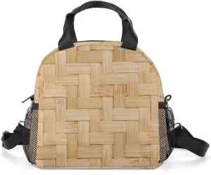 Lunch Box for Women Men Weave Texture Insulated Lunch Bag With Shoulder Strap Basketry Craft Reusable Lunch Tote Bag for Work Picnic Office Travel