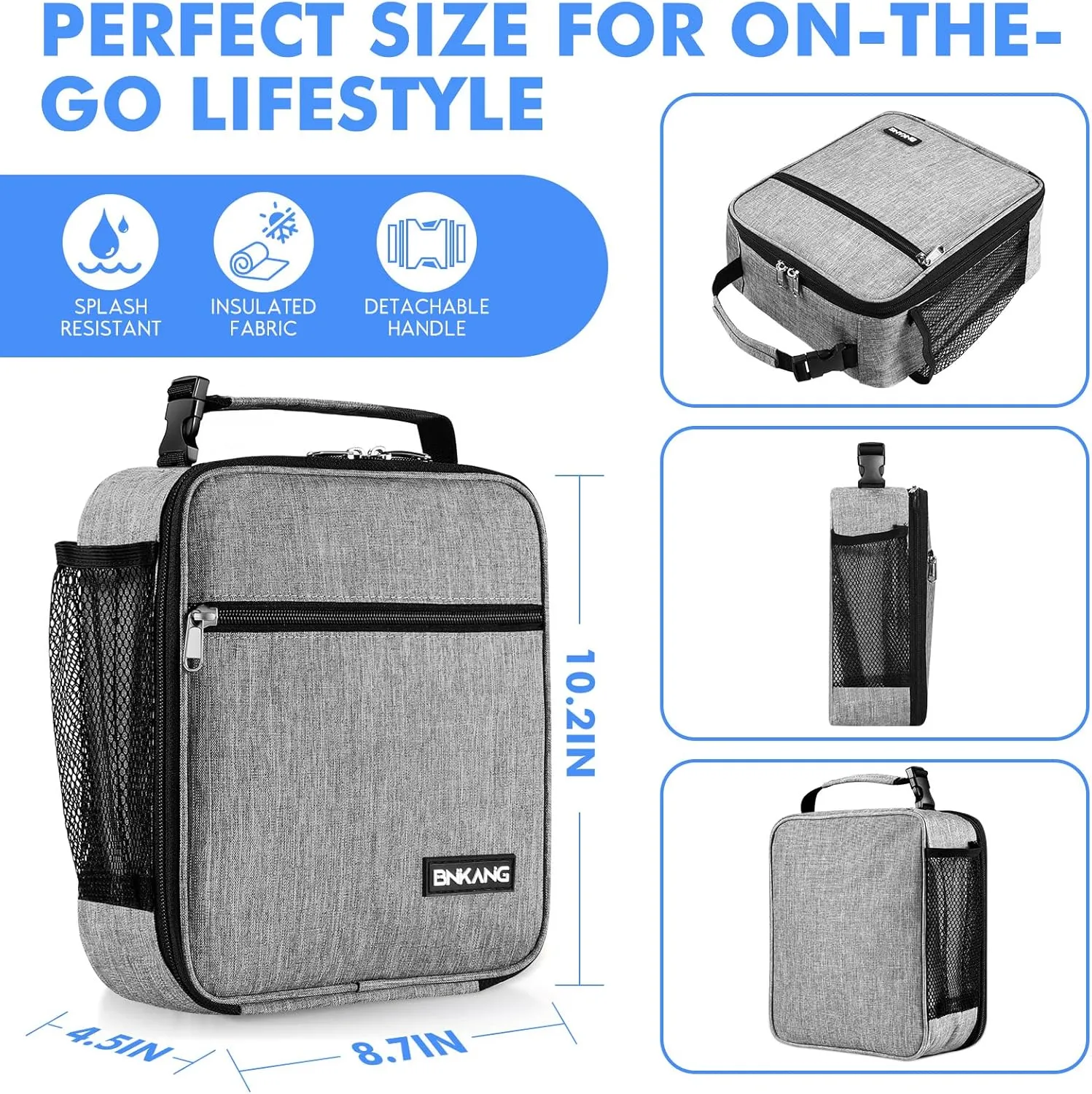 Lunch Box Insulated Lunch Bag - Durable Small Lunch Bag Reusable Adults Tote Bag Lunch Box for Adult Men Women (Light Gray)
