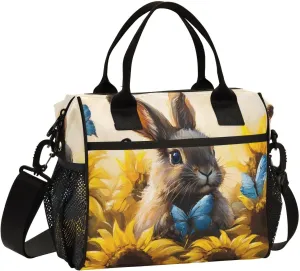 Lunch Box Lunch Bag Hare Sunflower Cute for Women Men Reusable Insulated Tote Shoulder Bag for Outdoor Picnic Camping
