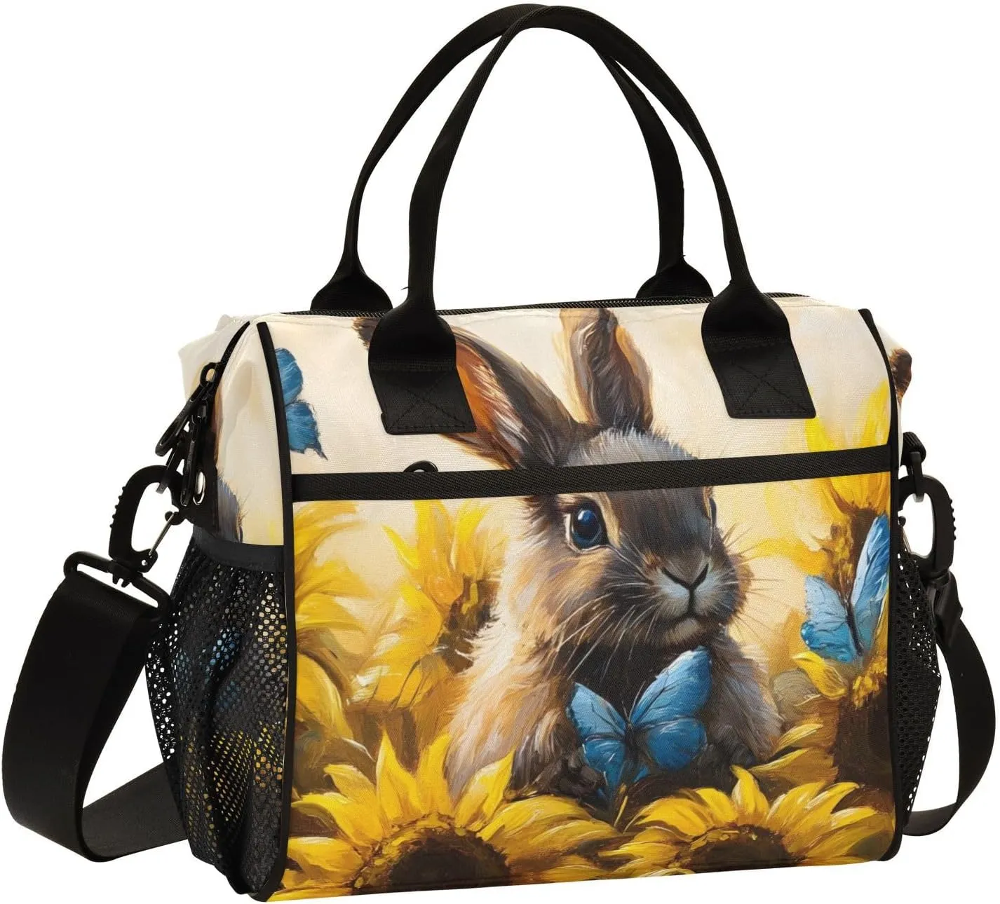 Lunch Box Lunch Bag Hare Sunflower Cute for Women Men Reusable Insulated Tote Shoulder Bag for Outdoor Picnic Camping