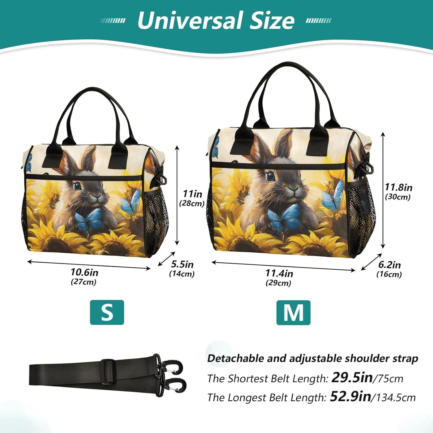 Lunch Box Lunch Bag Hare Sunflower Cute for Women Men Reusable Insulated Tote Shoulder Bag for Outdoor Picnic Camping